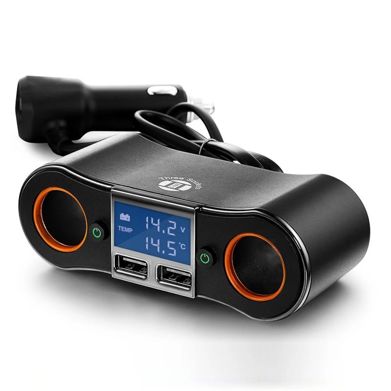 Bluejw 80W Car Charger Adapter Socket Splitter - 3.1A Dual USB Ports, LED Voltage Display, On/Off Switch Cigarette Lighter Automobile Charger - Image 1